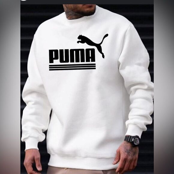 NWOT PUMA Unisex White Long Sleeve Logo Sweatshirt- Size Medium - Picture 6 of 6